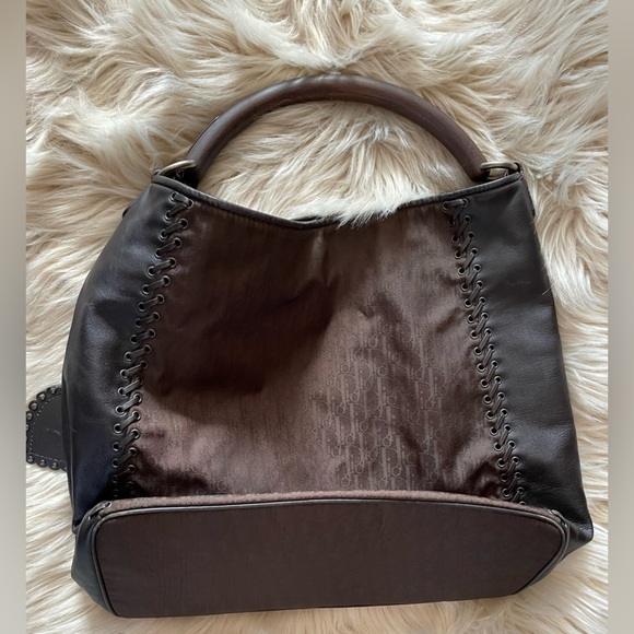 Authentic DIOR Ethnic Collection Brown Diorissimo Print Leather and Canvas Purse - Picture 4 of 15